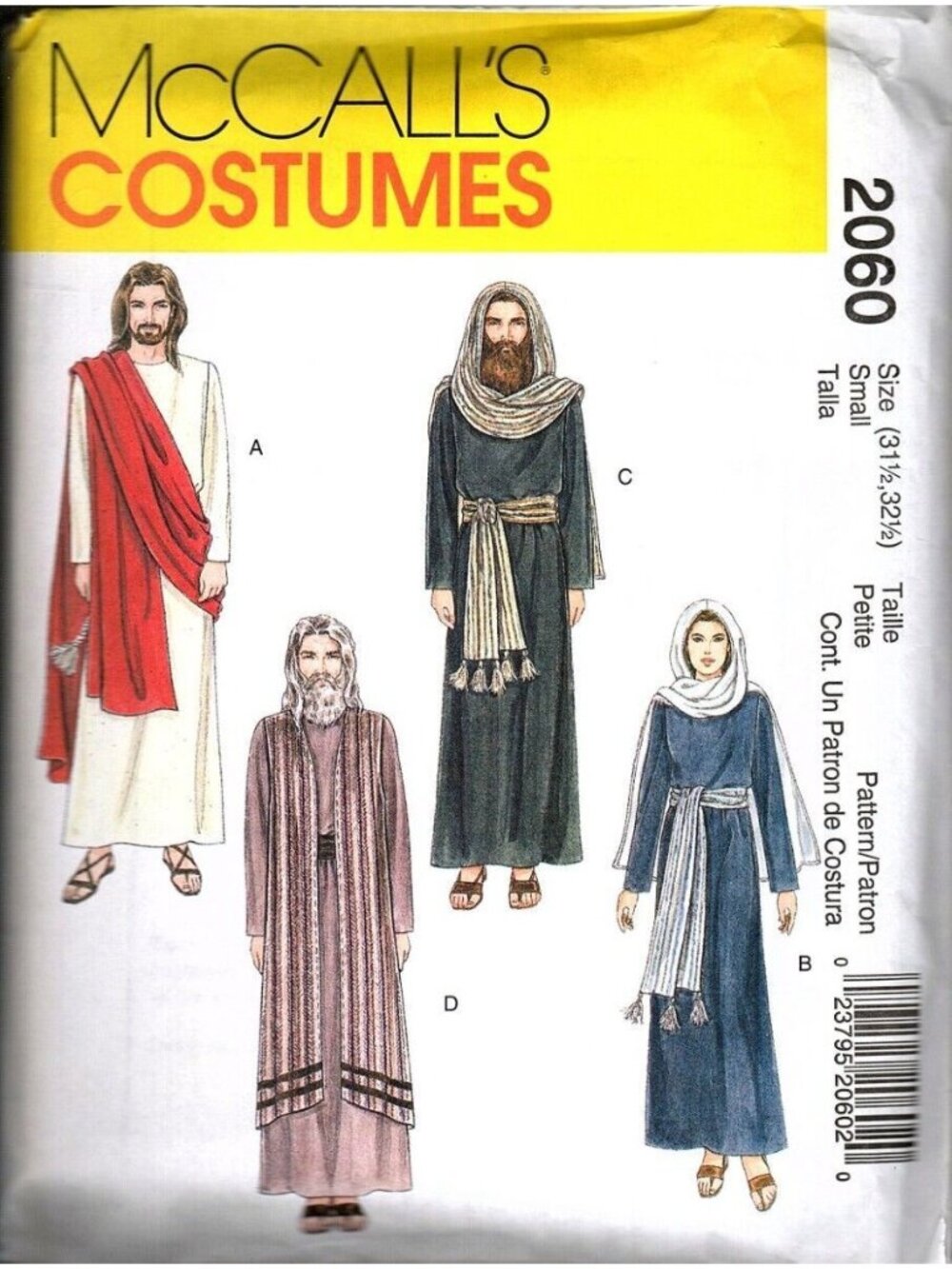 McCalls 2060 Adult Small 8 Bible Costume Easter Uncut Sewing Pattern New